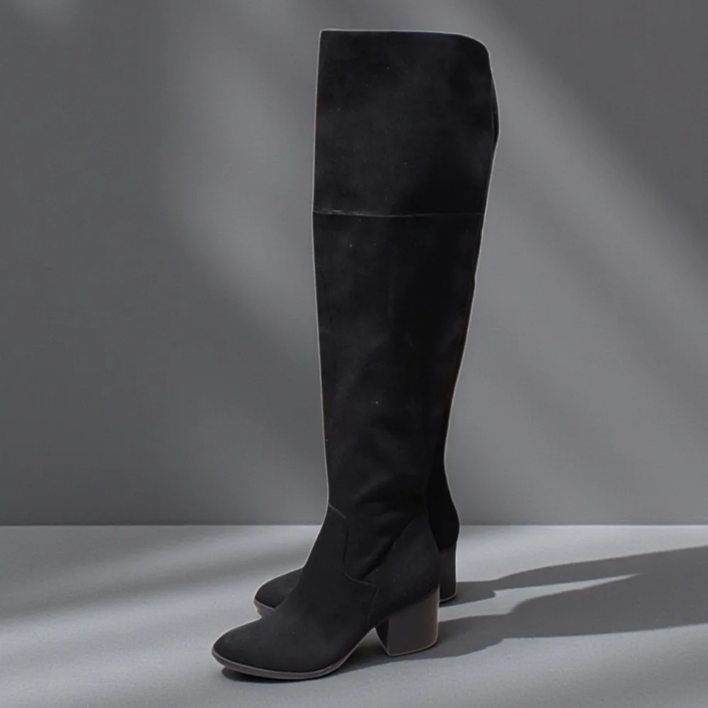 BP NORDSTROM Luke OTK Boots 6 Black Vegan Suede Over the Knee Fold Down Tall